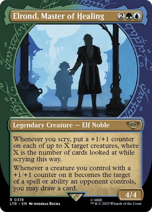 Elrond, Master of Healing (LTR-318) - [The Lord of the Rings: Tales of Middle-earth]: (Showcase) (Borderless) Foil