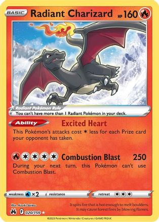 Charizard Radiant (020/159) [Épée et Bouclier : Crown Zenith] 