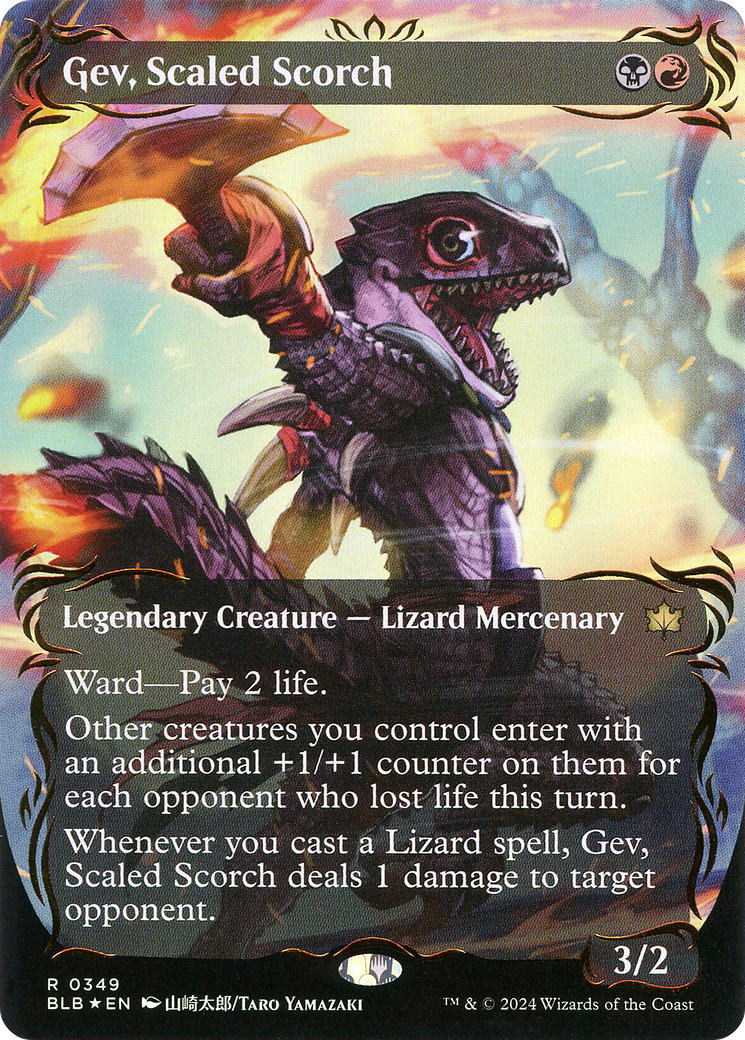 Gev, Scaled Scorch (BLB-349) - [Bloomburrow]: (Showcase) (Borderless) Foil