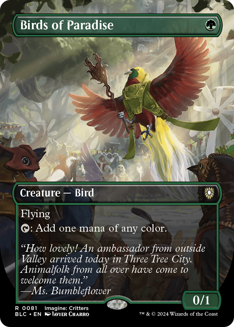 Birds of Paradise (Borderless) (BLC-081) - [Bloomburrow Commander] (Borderless)