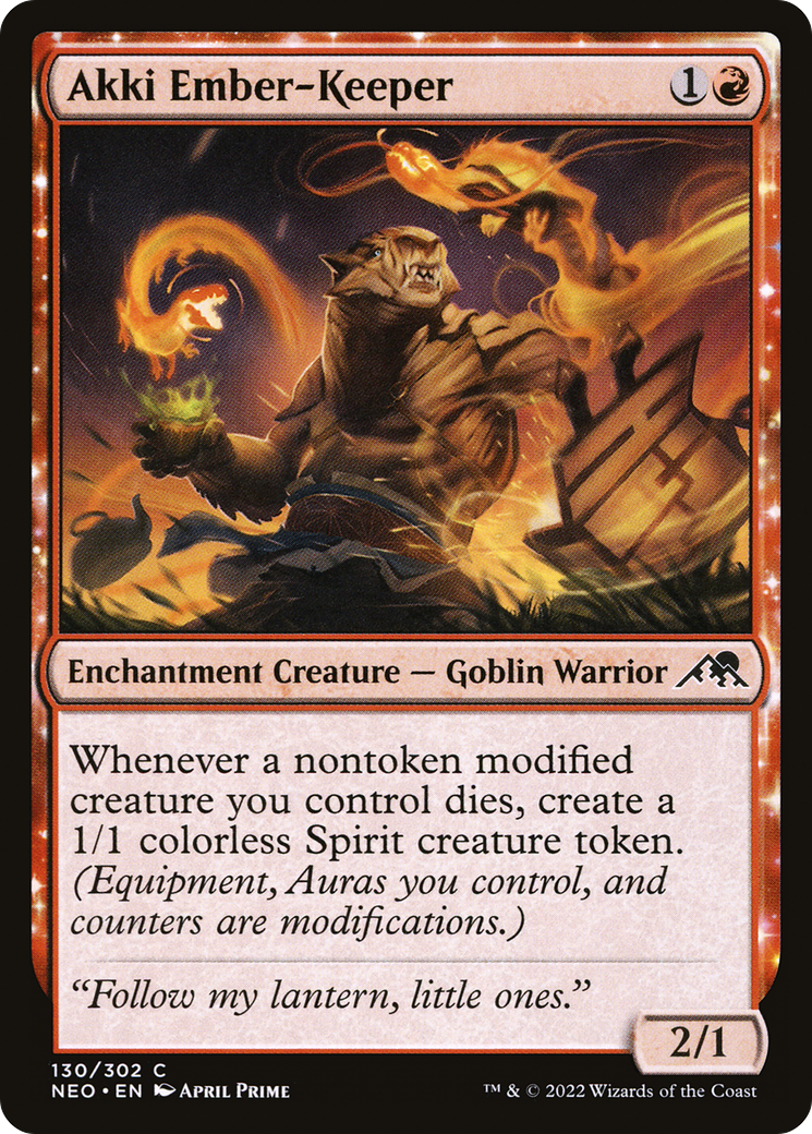 Akki Ember-Keeper (NEO-130) - [Kamigawa: Neon Dynasty]: (enchantment) Foil