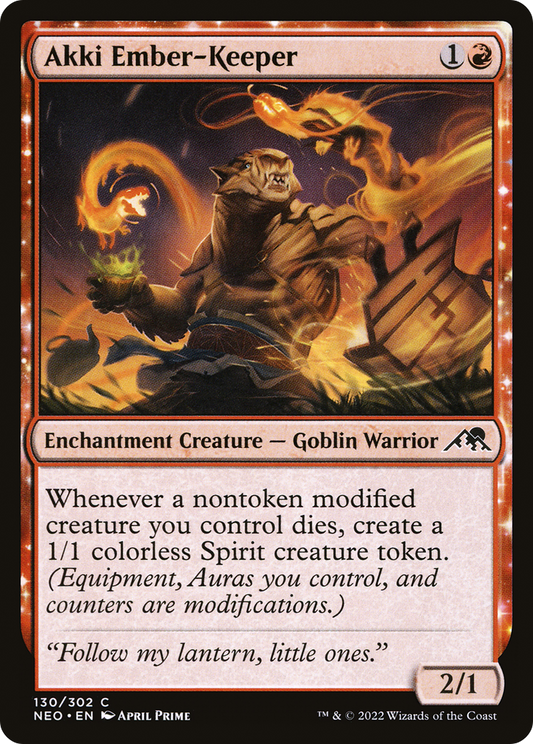 Akki Ember-Keeper (NEO-130) - [Kamigawa: Neon Dynasty]: (enchantment) Foil