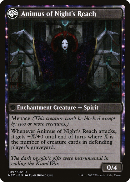 The Long Reach of Night // Animus of Night's Reach (NEO-109) - [Kamigawa: Neon Dynasty]: (fandfc, enchantment) Foil
