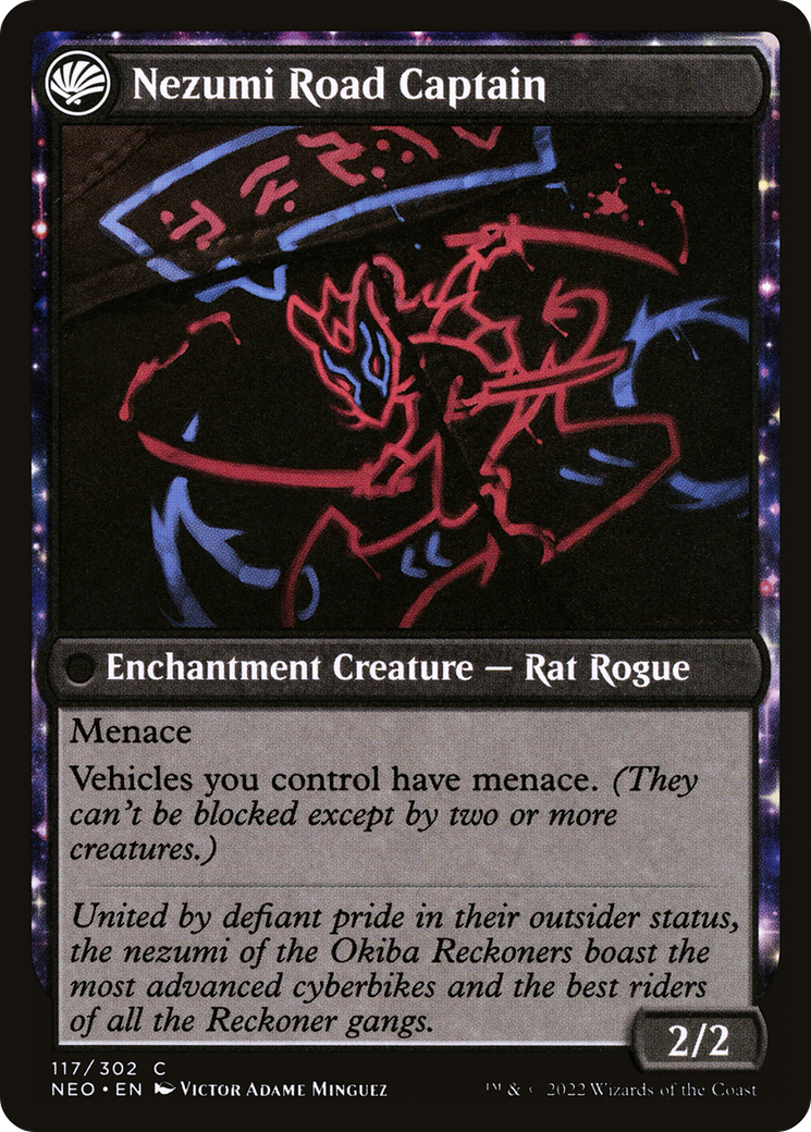 Okiba Reckoner Raid // Nezumi Road Captain (NEO-117) - [Kamigawa: Neon Dynasty]: (fandfc, enchantment) Foil