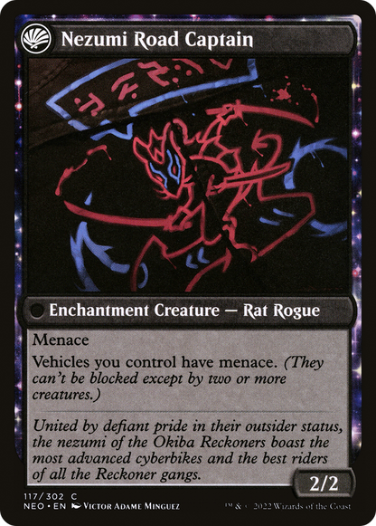 Okiba Reckoner Raid // Nezumi Road Captain (NEO-117) - [Kamigawa: Neon Dynasty]: (fandfc, enchantment) Foil
