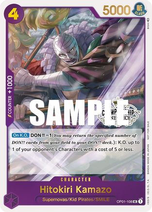 Hitokiri Kamazo (Store Championship Participation Pack) (OP01-108) - One Piece Promotion Cards