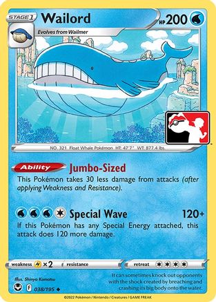 Wailord - 038/195 - [Prize Pack Series Cards] Holofoil