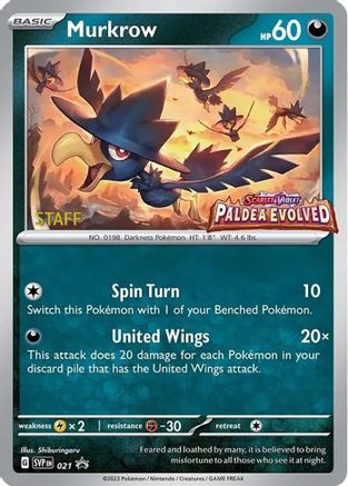 Murkrow - 021 (Prerelease) [Staff] 21 - [SV Scarlet & Violet Promo Cards] Holofoil