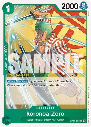 Roronoa Zoro (034) (OP07-034) - 500 Years in the Future Pre-Release Cards