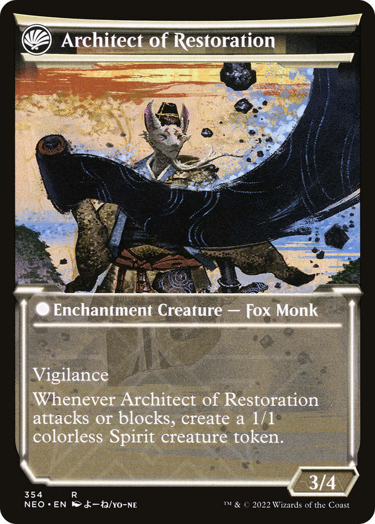 The Restoration of Eiganjo // Architect of Restoration (NEO-354) - [Kamigawa: Neon Dynasty]: (Showcase, fandfc) Foil