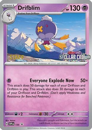 Drifblim - 135 (Prerelease) [Staff] 135 - [SV Scarlet & Violet Promo Cards] Reverse Holofoil