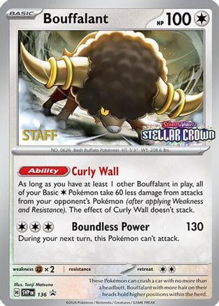 Bouffalant - 136 (Prerelease) [Staff] 136 - [SV Scarlet & Violet Promo Cards] Reverse Holofoil