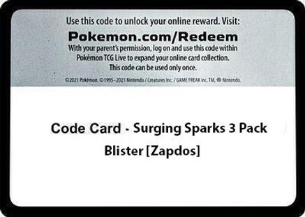 Code Card - Surging Sparks 3 Pack Blister [Zapdos] - [SV08 Surging Sparks]