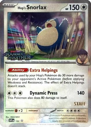 Hop's Snorlax - 184 (Prerelease) [Staff] 184 - [SV Scarlet & Violet Promo Cards] Holofoil