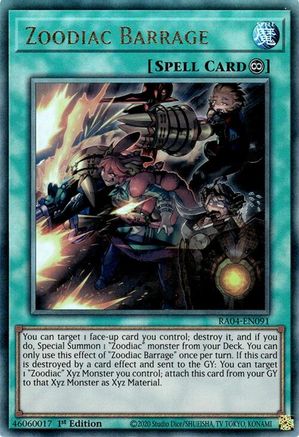 Zoodiac Barrage (PUR) (RA04-EN091) - Quarter Century Stampede 1st Edition