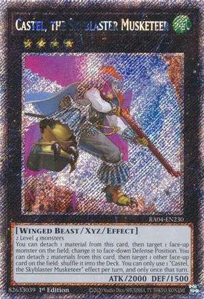 Castel, the Skyblaster Musketeer (Platinum Secret Rare) (RA04-EN230) - Quarter Century Stampede 1st Edition