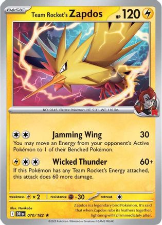 Team Rocket's Zapdos 070/182 - [SV10 Destined Rivals] Reverse Holofoil