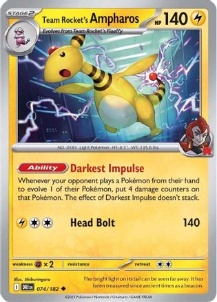 Team Rocket's Ampharos 074/182 - [SV10 Destined Rivals] Reverse Holofoil