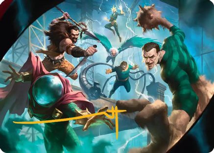 Behold the Sinister Six! Art Card (7/54) (Gold-Stamped Signature) (AASPM-007) - [Art Series: Marvel's Spider-Man]