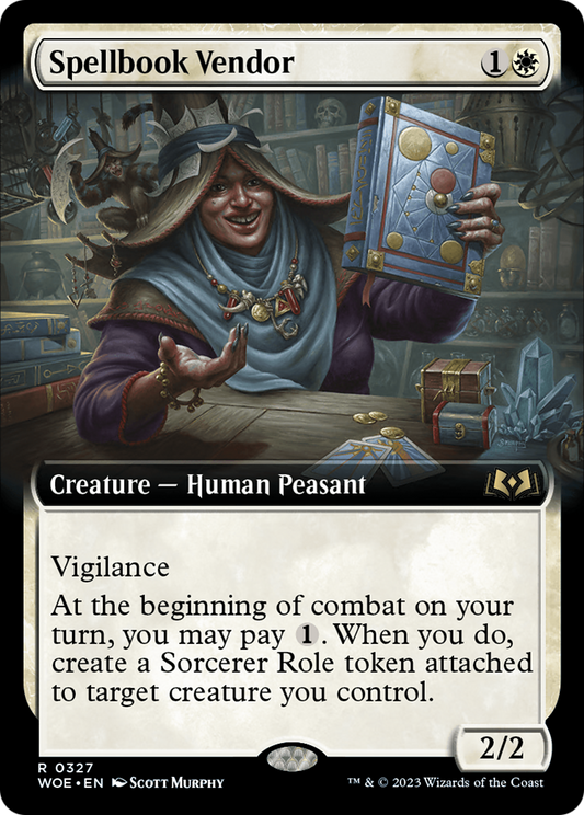 Spellbook Vendor (Extended Art) (WOE-327) - [Wilds of Eldraine]: (Extended Art)