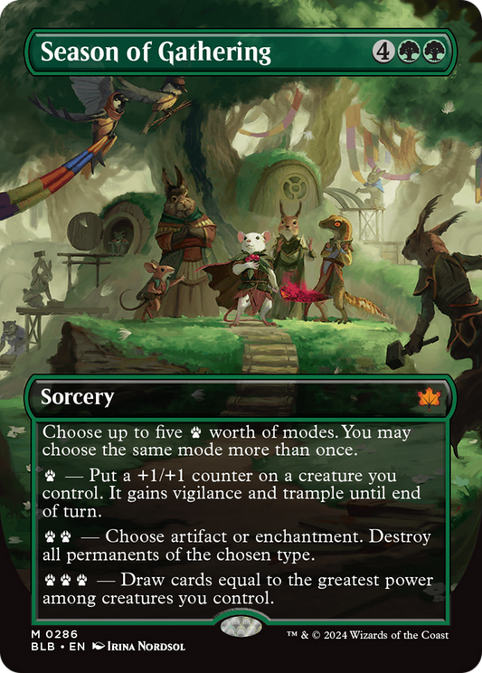 Season of Gathering (BLB-286) - [Bloomburrow]: (Showcase) (Borderless) Foil