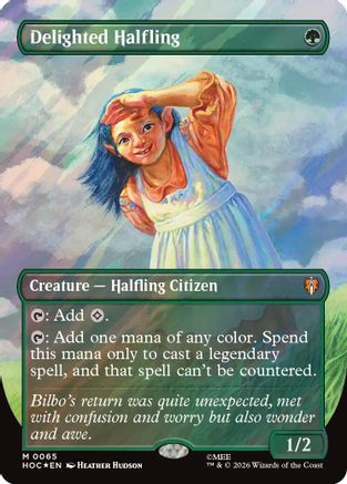 Delighted Halfling (Borderless) (Surge Foil) (HOC-065) - [The Hobbit] Foil