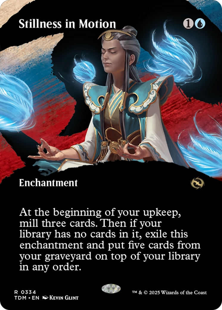 Stillness in Motion (Borderless) (TDM-334) - [Tarkir: Dragonstorm]: (Showcase, enchantment) (Borderless)