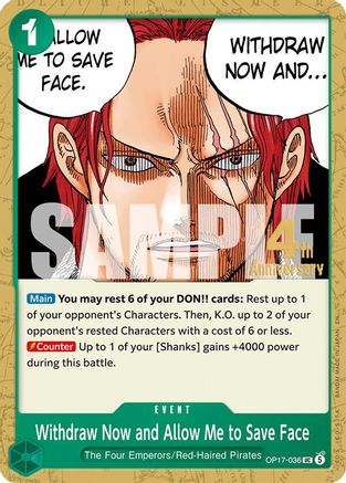 Withdraw Now and Allow Me to Save Face (OP17-036) - The World's Strongest Warriors Release Event Cards