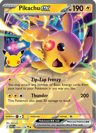 Pikachu ex (54/128) [ME 30th Celebration] Holofoil