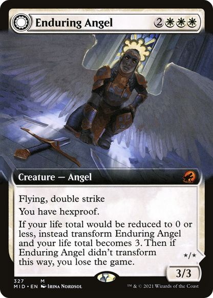 Enduring Angel // Angelic Enforcer (MID-327) - [Innistrad: Midnight Hunt]: (Extended Art, Double Faced Transform) Foil