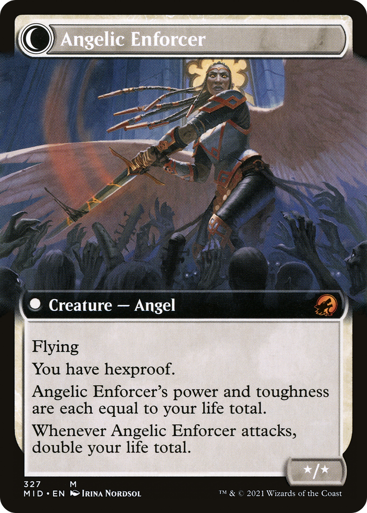 Enduring Angel // Angelic Enforcer (MID-327) - [Innistrad: Midnight Hunt]: (Extended Art, Double Faced Transform) Foil