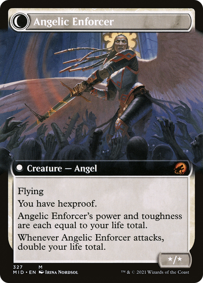 Enduring Angel // Angelic Enforcer (MID-327) - [Innistrad: Midnight Hunt]: (Extended Art, Double Faced Transform) Foil