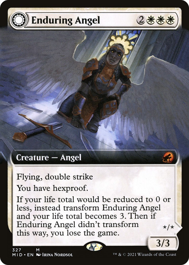 Enduring Angel // Angelic Enforcer (MID-327) - [Innistrad: Midnight Hunt]: (Extended Art, Double Faced Transform) Foil