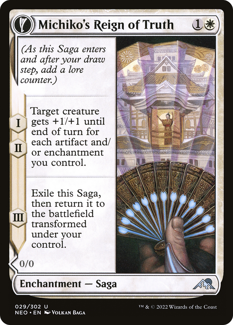 Michiko's Reign of Truth // Portrait of Michiko (NEO-029) - [Kamigawa: Neon Dynasty]: (fandfc, enchantment) Foil