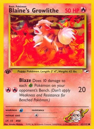 Blaine's Growlithe (62) 62/132 - [Gym Heroes] 1st Edition
