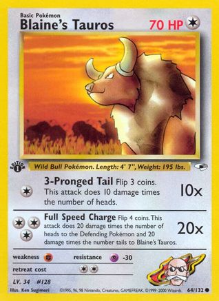 Blaine's Tauros 64/132 - [Gym Heroes] 1st Edition