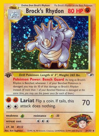 Brock's Rhydon 2/132 - [Gym Heroes] 1st Edition Holofoil