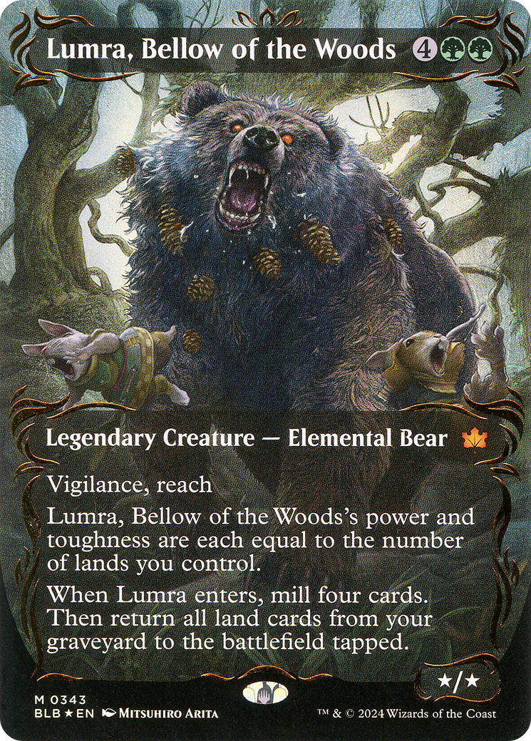 Lumra, Bellow of the Woods (BLB-343) - [Bloomburrow]: (Showcase) (Borderless) Foil