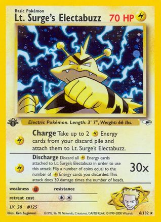 Lt. Surge's Electabuzz (6) 6/132 - [Gym Heroes] 1st Edition Holofoil