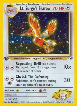 Lt. Surge's Fearow 7/132 - [Gym Heroes] 1st Edition Holofoil