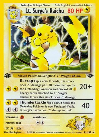 Lt. Surge's Raichu 11/132 - [Gym Challenge] 1st Edition Holofoil