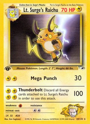 Lt. Surge's Raichu 28/132 - [Gym Heroes] 1st Edition