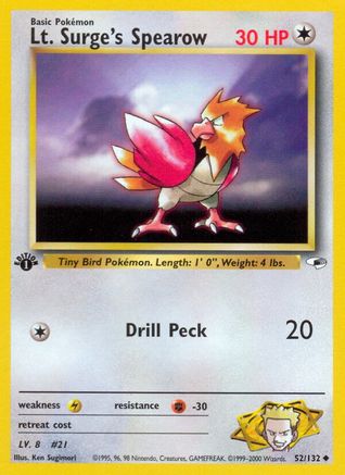 Lt. Surge's Spearow (52) 52/132 - [Gym Heroes] 1st Edition