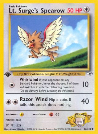 Lt. Surge's Spearow (83) 83/132 - [Gym Heroes] 1st Edition