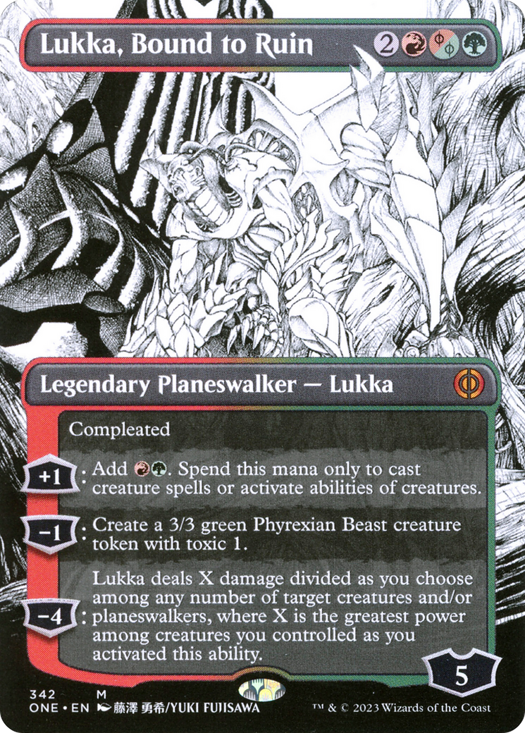 Lukka, Bound to Ruin (ONE-342) - [Phyrexia: All Will Be One]: (Showcase) (Borderless)