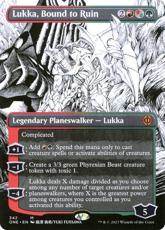 Lukka, Bound to Ruin (ONE-342) - [Phyrexia: All Will Be One]: (Showcase) (Borderless)