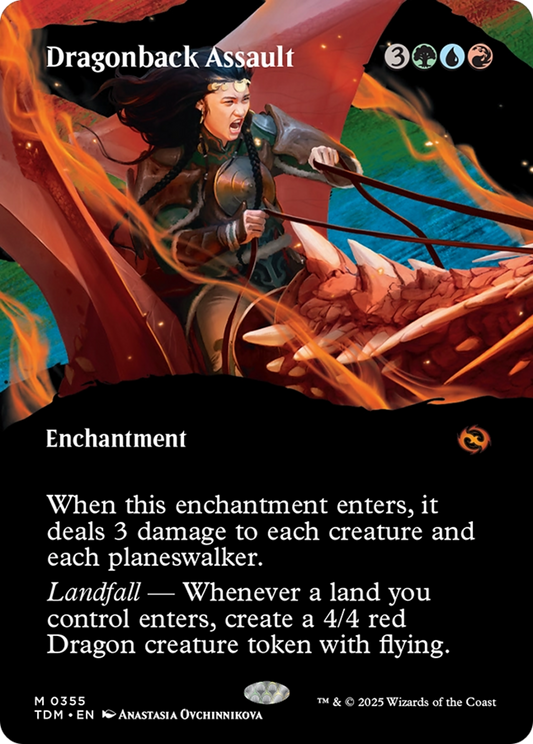 Dragonback Assault (Borderless) (TDM-355) - [Tarkir: Dragonstorm]: (Showcase, enchantment) (Borderless)