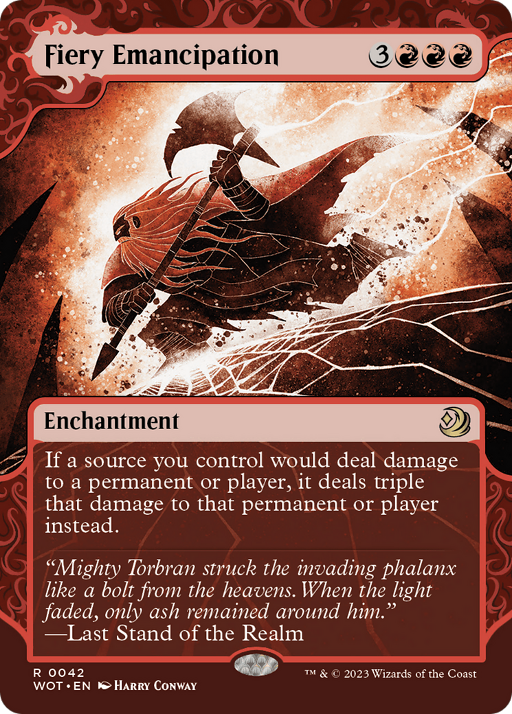 Fiery Emancipation (WOT-042) - [Wilds of Eldraine: Enchanting Tales]: (Showcase) (Borderless)