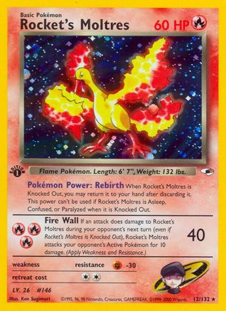 Rocket's Moltres 12/132 - [Gym Heroes] 1st Edition Holofoil