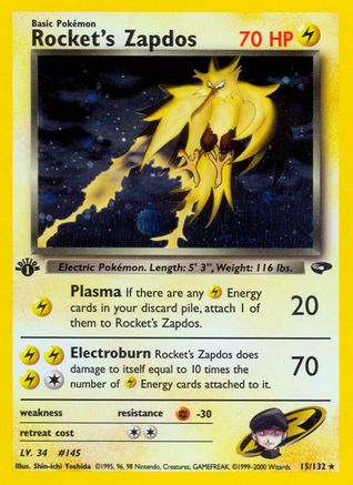 Rocket's Zapdos 15/132 - [Gym Challenge] 1st Edition Holofoil